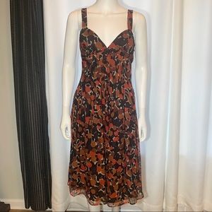 Burberry Silk Floral Print Pleated Dress Lined